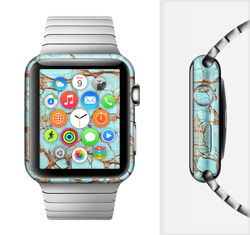 The Cracked Teal Stone Full-Body Skin Set for the Apple Watch