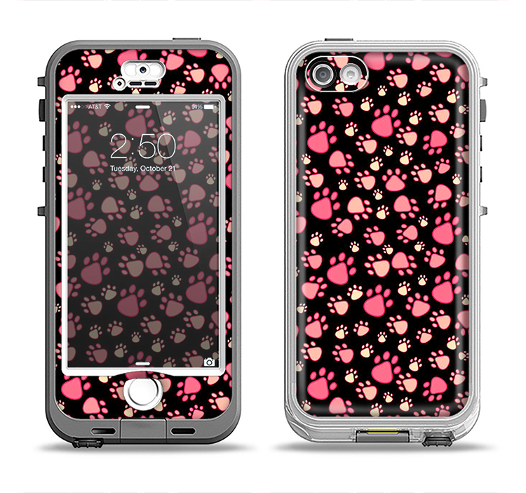 The Cut Pink Paw Prints Apple iPhone 5-5s LifeProof Nuud Case Skin Set