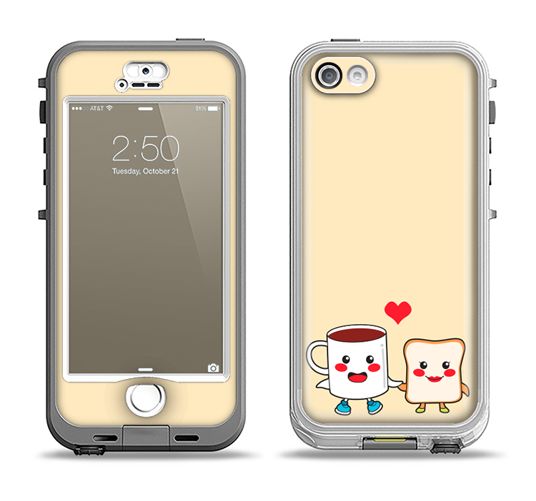 The Cute Toast & Mug Breakfast Couple Apple iPhone 5-5s LifeProof Nuud Case Skin Set