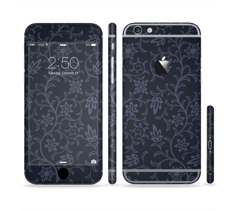 The Dark Black & Purple Delicate Pattern Sectioned Skin Series for the Apple iPhone 6/6s