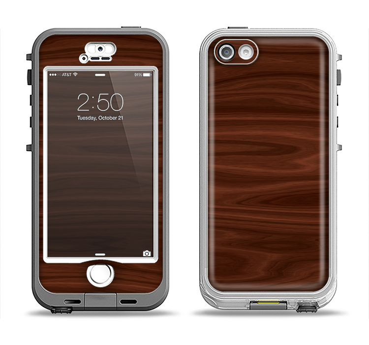 The Dark Brown Wood Grain Apple iPhone 5-5s LifeProof Nuud Case Skin Set