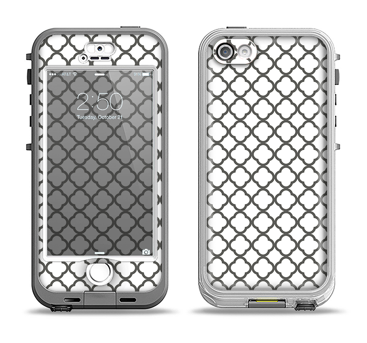 The Dark Gray & White Seamless Morocan Pattern Apple iPhone 5-5s LifeProof Nuud Case Skin Set