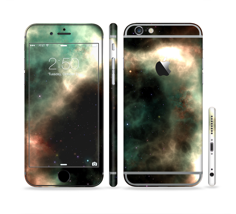 The Dark Green Glowing Universe Sectioned Skin Series for the Apple iPhone 6/6s Plus