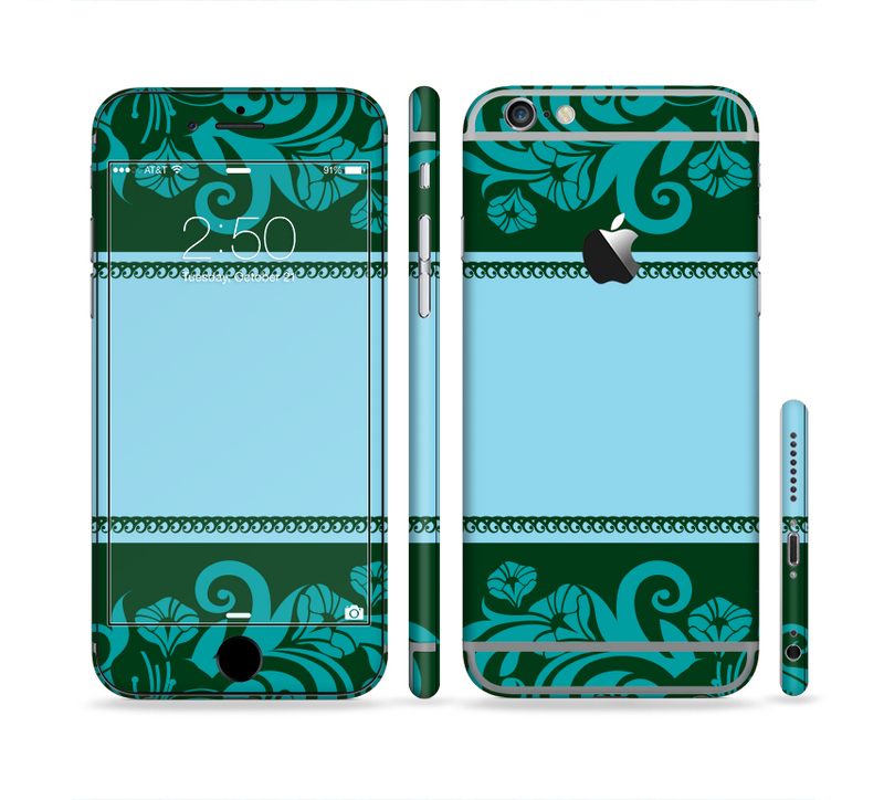 The Dark Green & Light Blue Vintage Pattern Sectioned Skin Series for the Apple iPhone 6/6s