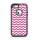 The Dark Pink & White Chevron Pattern V2 Apple iPhone 5-5s Otterbox Defender Case Skin Set