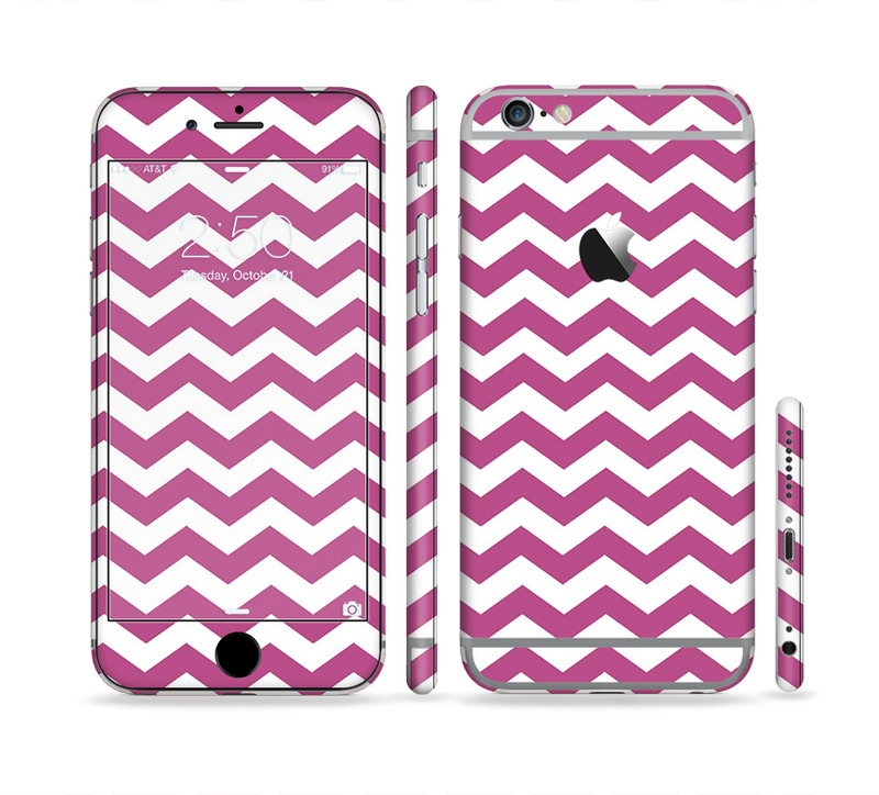 The Dark Pink & White Chevron Pattern V2 Sectioned Skin Series for the Apple iPhone 6/6s Plus