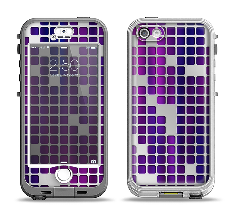 The Dark Purple Squares Pattern Apple iPhone 5-5s LifeProof Nuud Case Skin Set