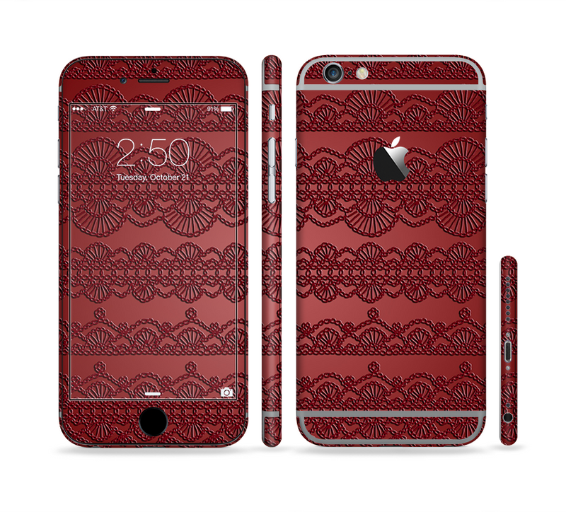 The Dark Red Highlighted Lace Pattern Sectioned Skin Series for the Apple iPhone 6/6s