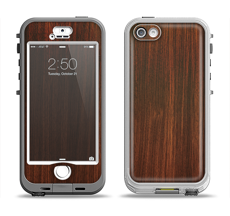 The Dark Walnut Stained Wood Apple iPhone 5-5s LifeProof Nuud Case Skin Set