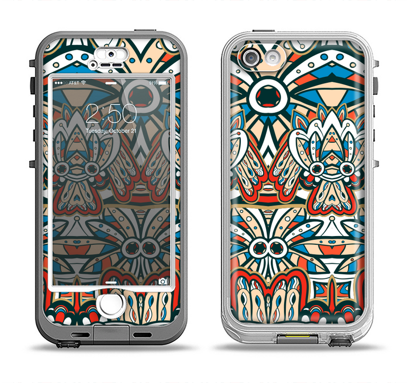 The Decorative Blue & Red Aztec Pattern Apple iPhone 5-5s LifeProof Nuud Case Skin Set
