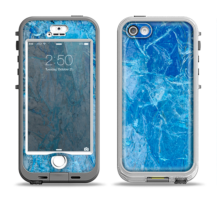 The Deep Blue Ice Texture Apple iPhone 5-5s LifeProof Nuud Case Skin Set
