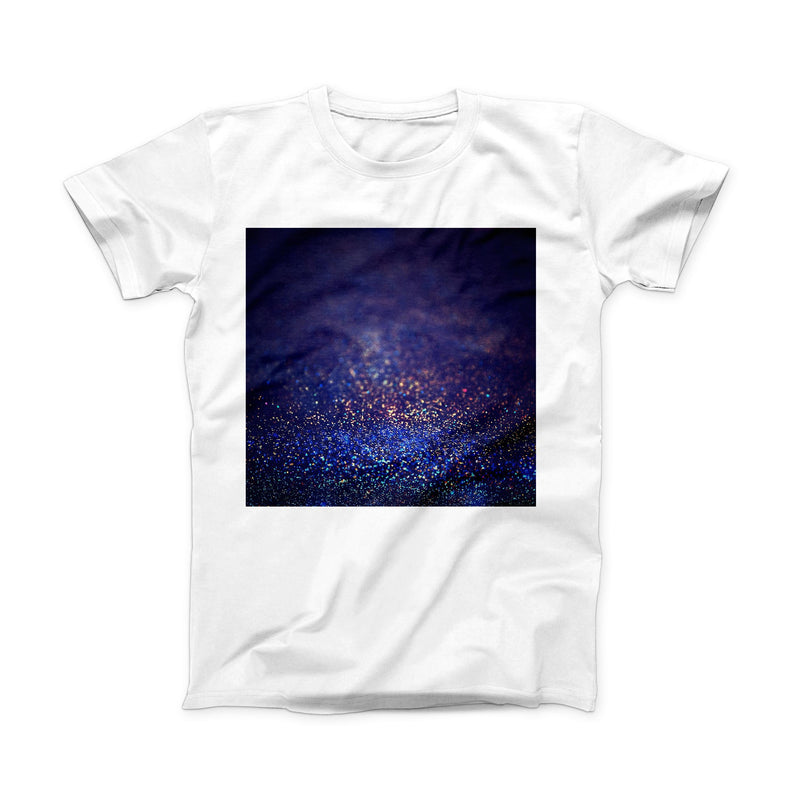 The Deep Blue with Gold Shimmering Orbs of Light ink-Fuzed Front Spot Graphic Unisex Soft-Fitted Tee Shirt