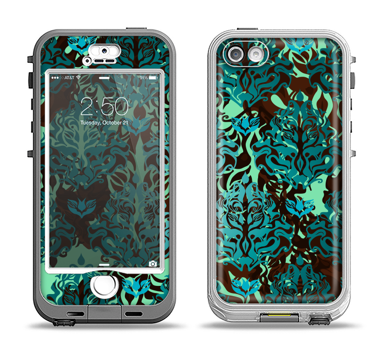 The Delicate Abstract Green Pattern Apple iPhone 5-5s LifeProof Nuud Case Skin Set