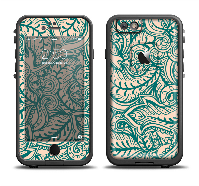 The Delicate Green & Tan Floral Lace Apple iPhone 6/6s LifeProof Fre Case Skin Set