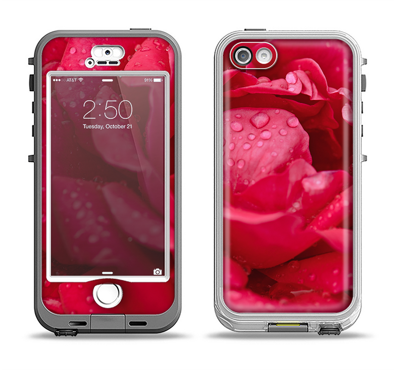 The Drenched Red Rose Apple iPhone 5-5s LifeProof Nuud Case Skin Set
