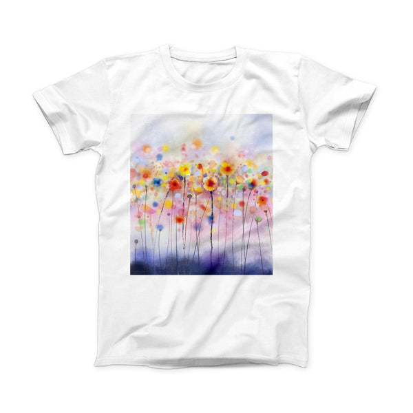 The Drizzle Watercolor Flowers V1 ink-Fuzed Front Spot Graphic Unisex Soft-Fitted Tee Shirt