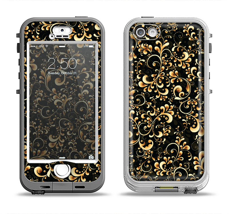 The Elegant Golden Swirls Apple iPhone 5-5s LifeProof Nuud Case Skin Set