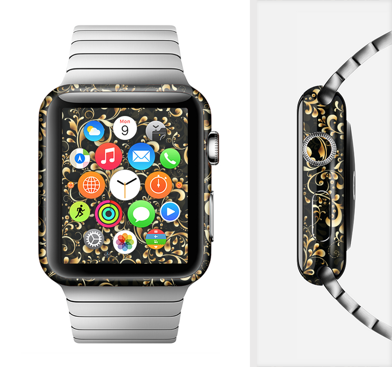 The Elegant Golden Swirls Full-Body Skin Set for the Apple Watch