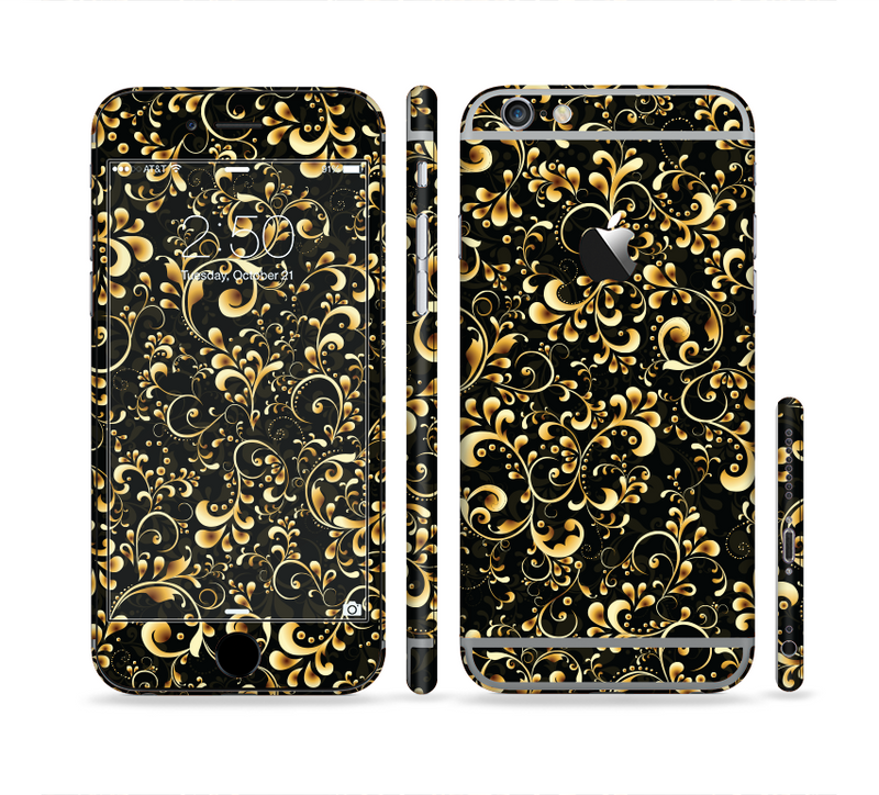The Elegant Golden Swirls Sectioned Skin Series for the Apple iPhone 6/6s