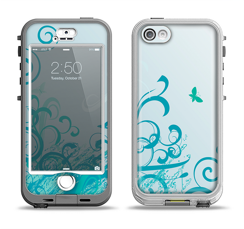 The Escaping Butterfly Floral Apple iPhone 5-5s LifeProof Nuud Case Skin Set