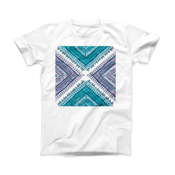 The Ethnic Aztec Blue and Pink Point ink-Fuzed Front Spot Graphic Unisex Soft-Fitted Tee Shirt