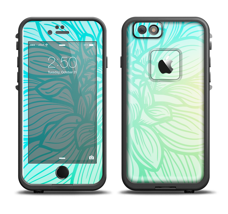 The Faded Blue & Green Subtle Floral Apple iPhone 6/6s LifeProof Fre Case Skin Set