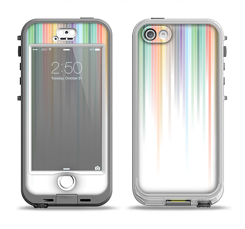The Faded Pastel Color-Stripes Apple iPhone 5-5s LifeProof Nuud Case Skin Set