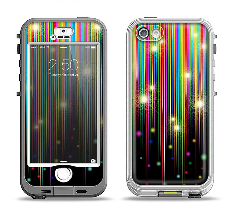 The Falling Neon Color Strips Apple iPhone 5-5s LifeProof Nuud Case Skin Set