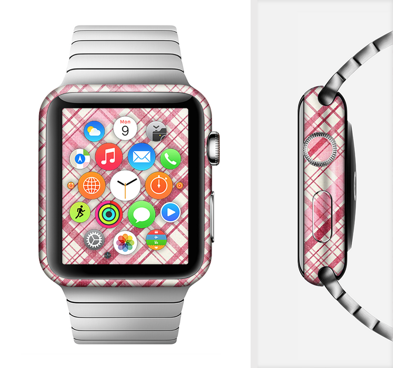The Fancy Pink Vintage Plaid Full-Body Skin Set for the Apple Watch