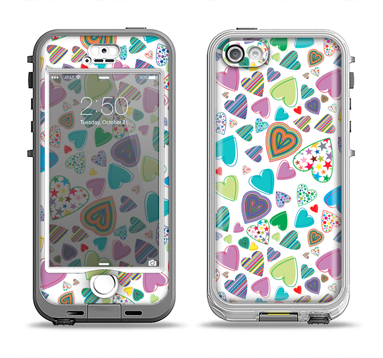 The Fun-Colored Pattern Hearts Apple iPhone 5-5s LifeProof Nuud Case Skin Set