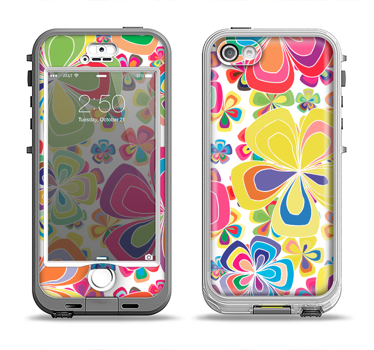 The Fun Colored Vector Flower Petals Apple iPhone 5-5s LifeProof Nuud Case Skin Set