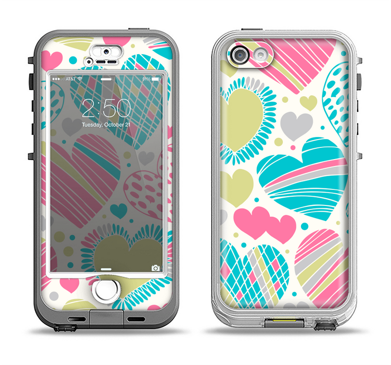 The Fun Colored Vector Pattern Hearts Apple iPhone 5-5s LifeProof Nuud Case Skin Set