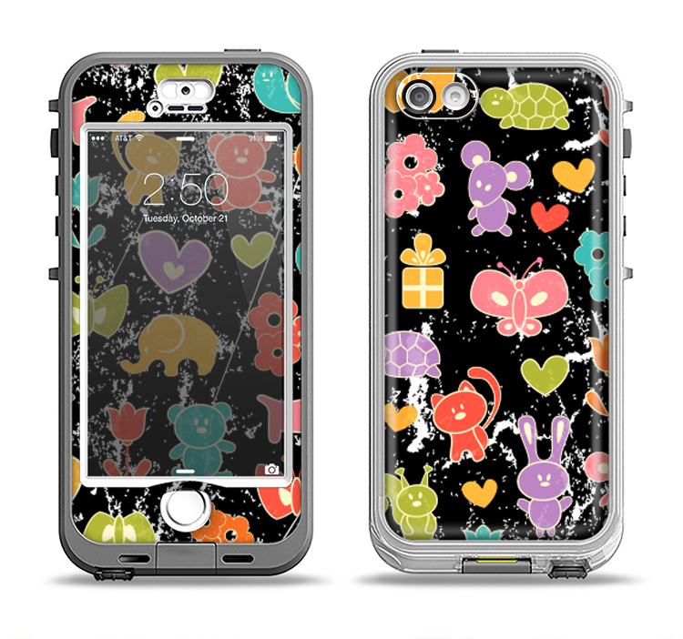 The Furry Fun-Colored Critters Pattern Apple iPhone 5-5s LifeProof Nuud Case Skin Set