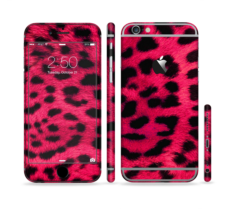 The Fuzzy Real Pink Leopard Print Sectioned Skin Series for the Apple iPhone 6/6s Plus