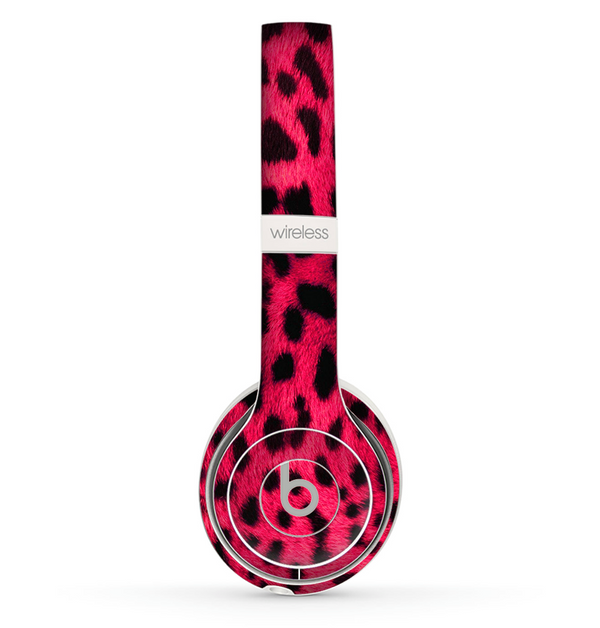 The Fuzzy Real Pink Leopard Print Skin Set for the Beats by Dre Solo 2 Wireless Headphones