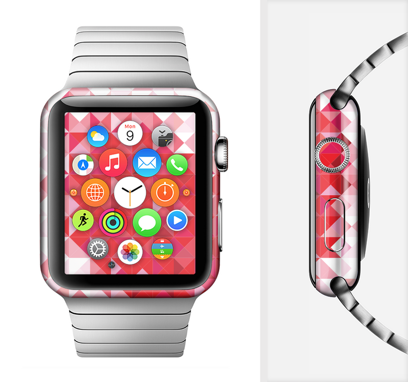 The Geometric Faded Red Heart Full-Body Skin Set for the Apple Watch