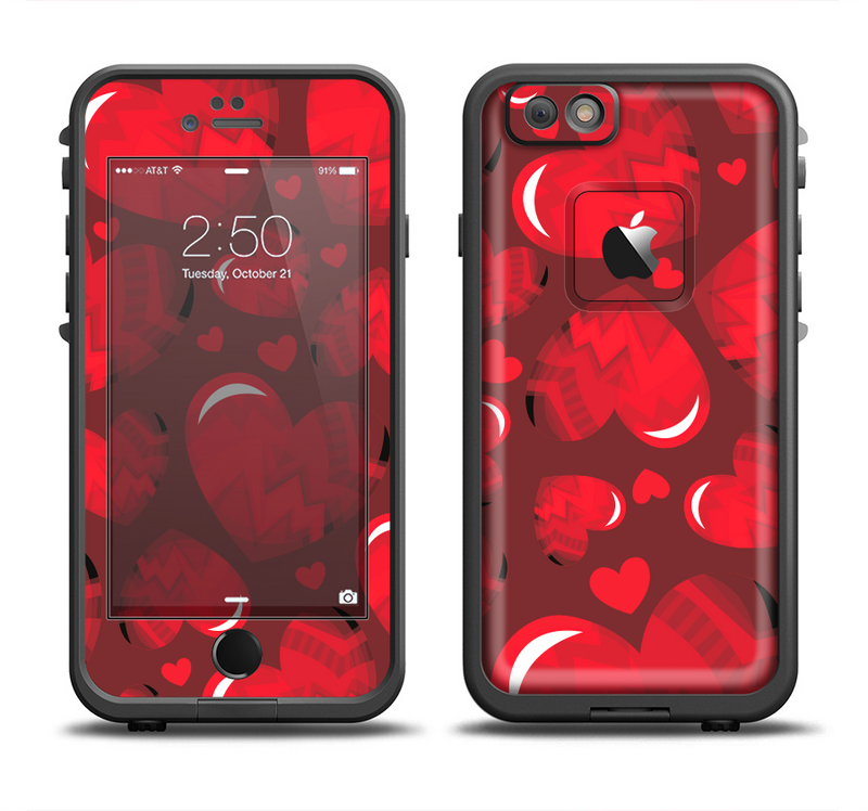 The Glossy Electric Hearts Apple iPhone 6/6s LifeProof Fre Case Skin Set
