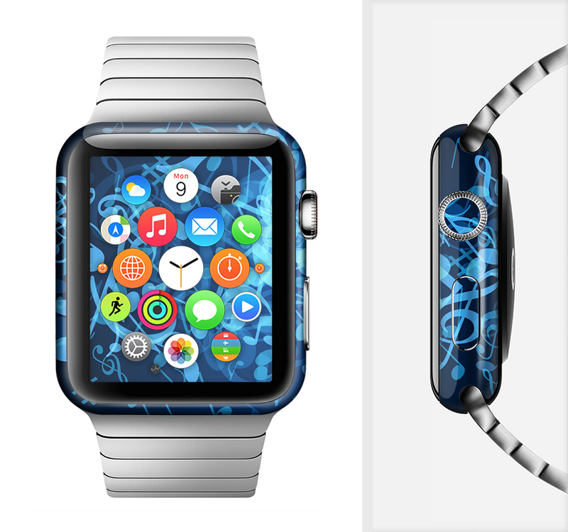 The Glowing Blue Music Notes Full-Body Skin Set for the Apple Watch