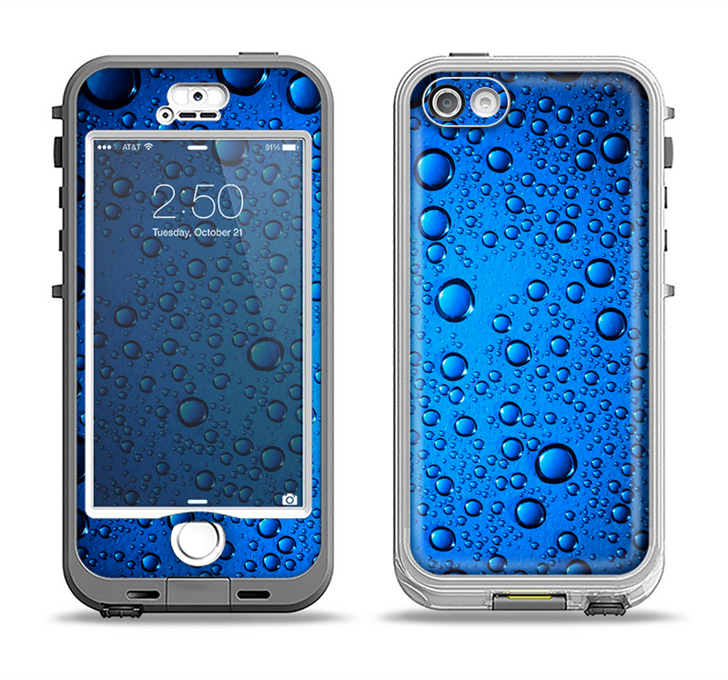 The Glowing Blue Vivid RainDrops Apple iPhone 5-5s LifeProof Nuud Case Skin Set