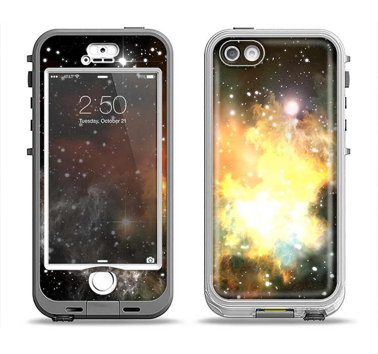 The Glowing Gold & Black Nebula Apple iPhone 5-5s LifeProof Nuud Case Skin Set