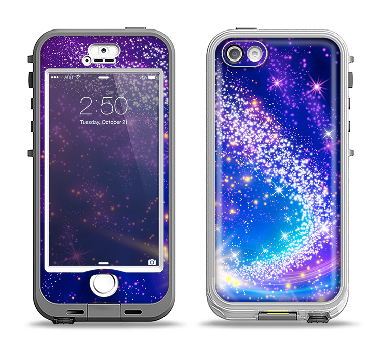 The Glowing Pink & Blue Comet Apple iPhone 5-5s LifeProof Nuud Case Skin Set