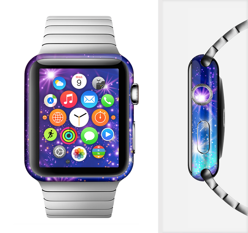 The Glowing Pink & Blue Starry Orbit Full-Body Skin Set for the Apple Watch