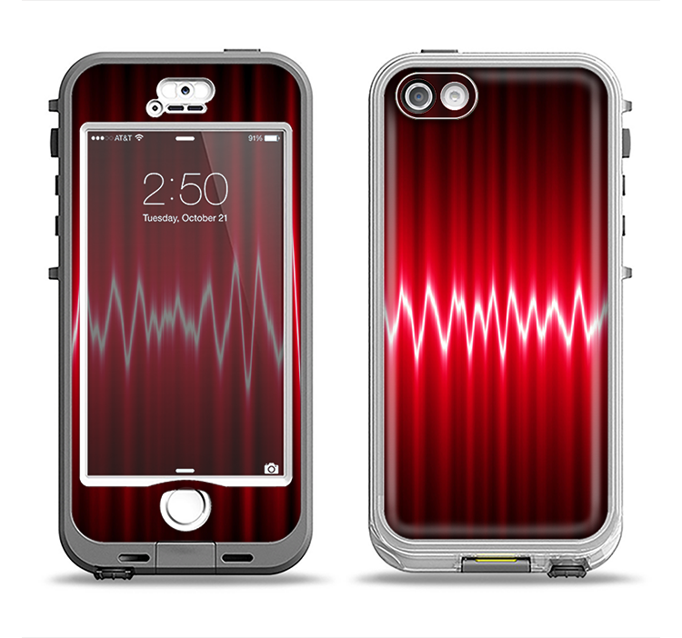 The Glowing Red Wiggly Line Apple iPhone 5-5s LifeProof Nuud Case Skin Set