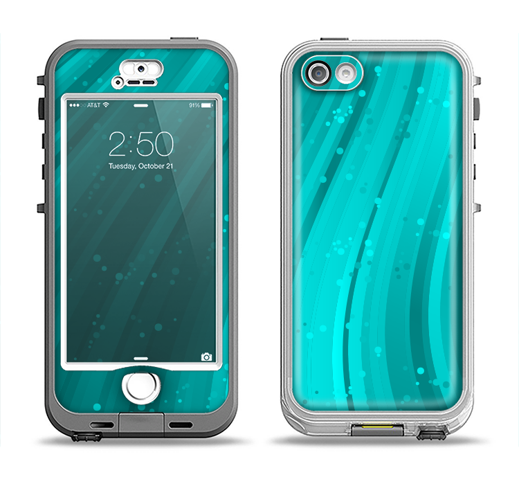 The Glowing Teal Abstract Waves Apple iPhone 5-5s LifeProof Nuud Case Skin Set