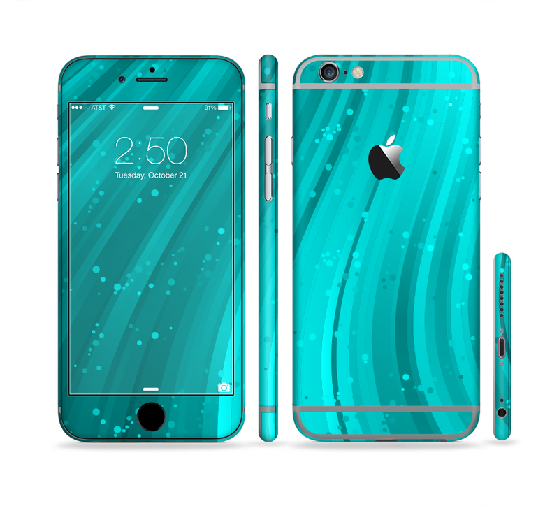 The Glowing Teal Abstract Waves Sectioned Skin Series for the Apple iPhone 6/6s