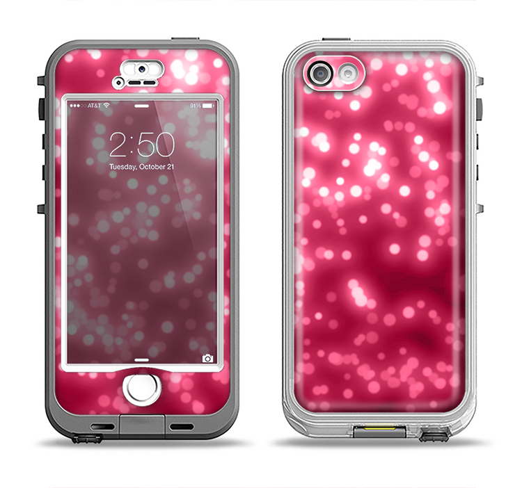 The Glowing Unfocused Pink Circles Apple iPhone 5-5s LifeProof Nuud Case Skin Set