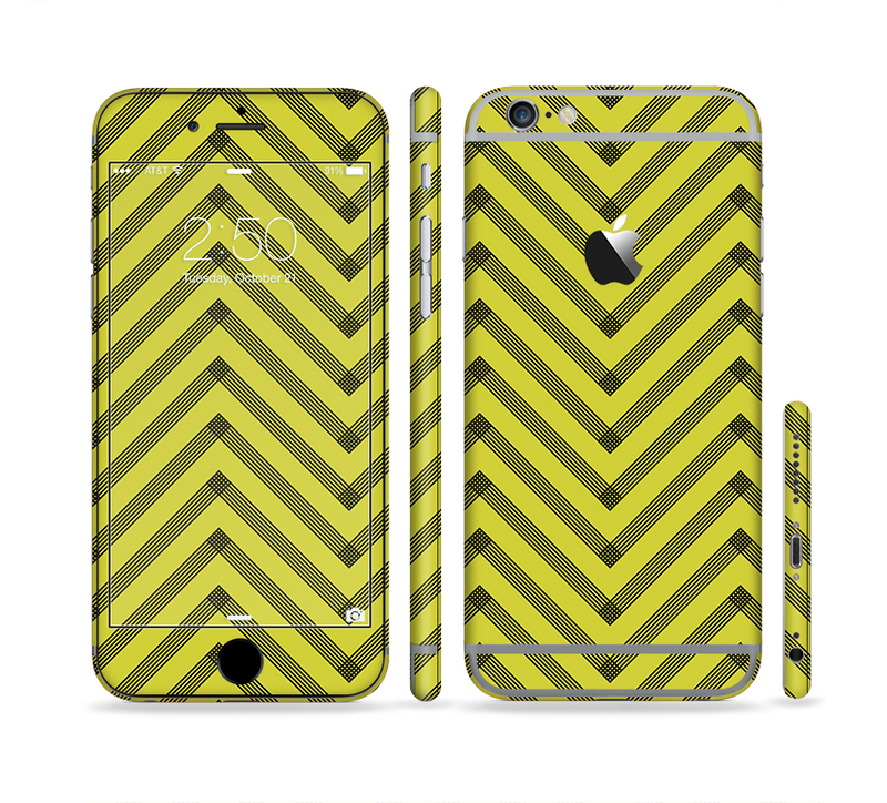 The Gold & Black Sketch Chevron Sectioned Skin Series for the Apple iPhone 6/6s
