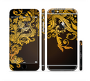 The Gold Floral Vector Pattern on Black Sectioned Skin Series for the Apple iPhone 6/6s