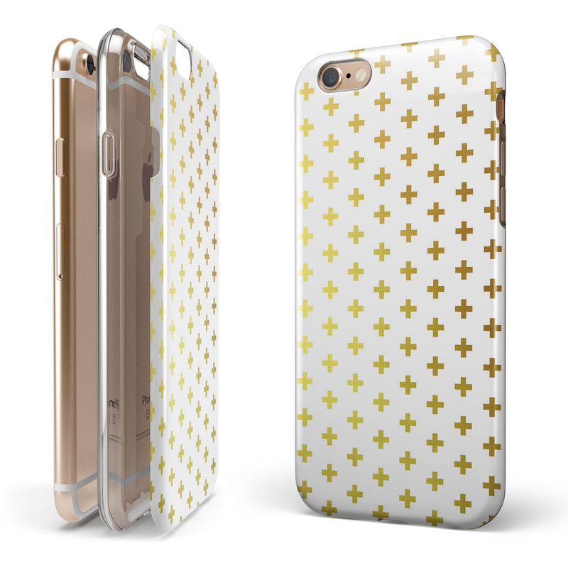 The Gold Mirco Cross Pattern iPhone 6/6s or 6/6s Plus 2-Piece Hybrid INK-Fuzed Case