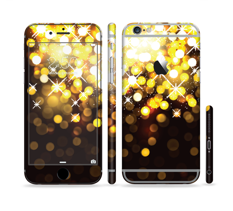 The Gold Unfocused Orbs of Light Sectioned Skin Series for the Apple iPhone 6/6s
